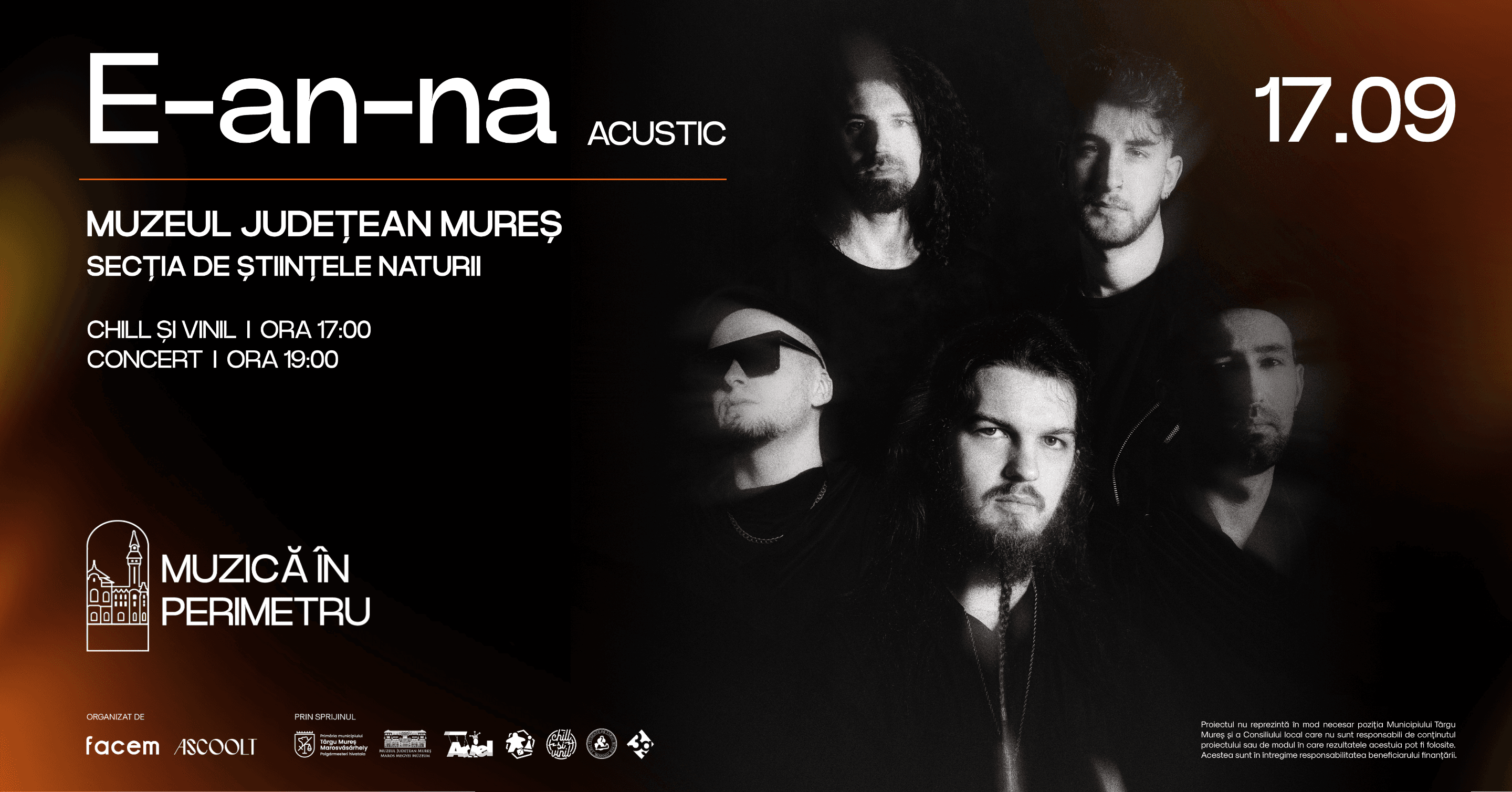 E-an-na Acustic, 17.09, Muzeul Județean Mureș - Secția de Științele Naturii: Chill și Vinil ora 17:00, concert ora 19:00